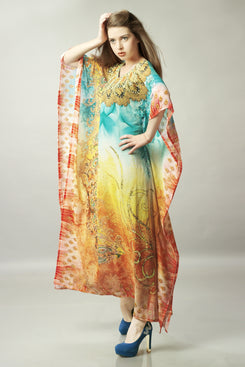 Multi Colour Georgette Round Neck Kaftan