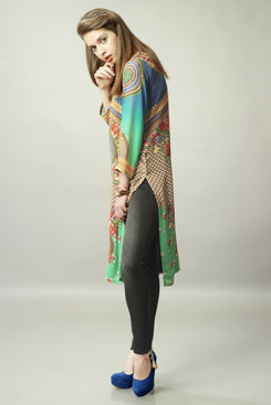 Green and Blue Georgette Digital Print Kurti