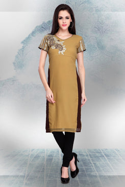 Light Brown Georgette Embroidered Kurti