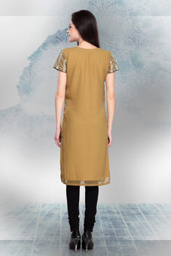 Light Brown Georgette Embroidered Kurti
