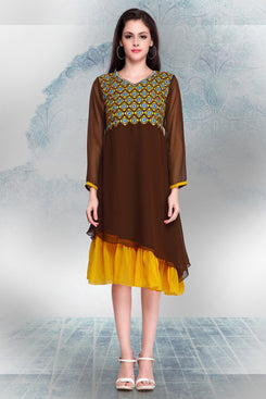 Brown Georgette Embroidered Fancy Tunic