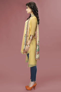 Yellow Chiffon 3/4 Sleeves tunic