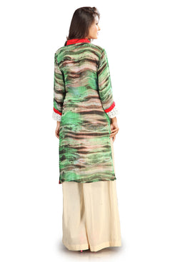 Green Georgette Digital Printed Kurti