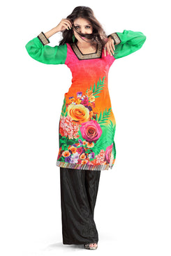 Multi Colour Cotton Satin Digital Printed Kurti