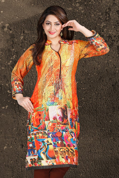 Digital Printed Multi-color Pashmina Kurti