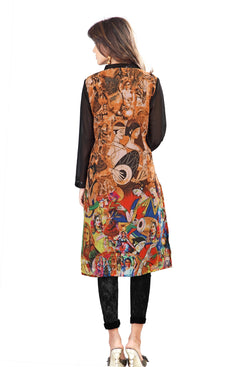 Orange and Black Georgette Digital Printed Kurti
