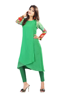 Sea Green Crepe Georgette Digital Printed Kurti