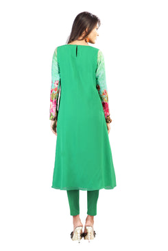 Sea Green Crepe Georgette Digital Printed Kurti