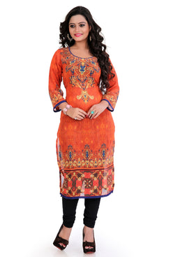 Orange Georgette Digital Printed Kurti