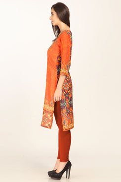 Orange Georgette Printed Kurti
