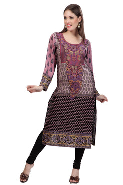 Multi Colour Staple Blended Printed Round Neck Kurti