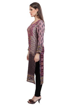Multi Colour Staple Blended Printed Round Neck Kurti
