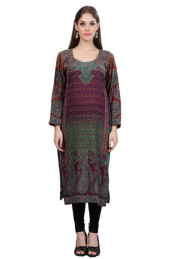 Multi Colour Staple Blended Round Neck Printed Kurti