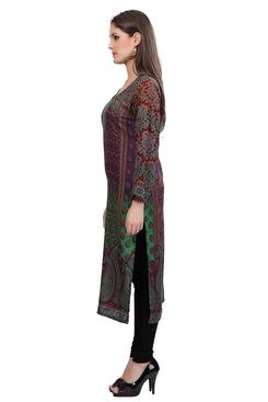 Multi Colour Staple Blended Round Neck Printed Kurti