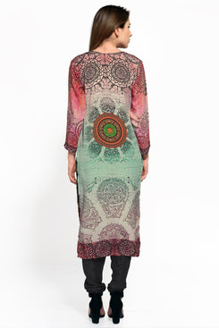 Multi Colour Crepe Digital Print Long Kurti