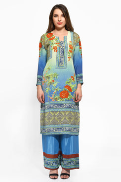 Blue Crepe Digital Printed Kurti