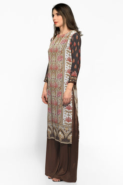 Beige Crepe Digital Print Kurti