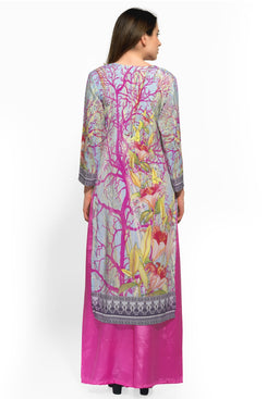 Sky Blue and Pink Crepe Printed Kurti
