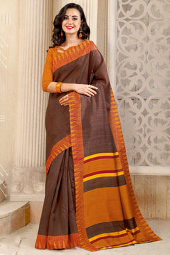Bhelpuri Brown Bhagalpuri Silk Printed Saree with Blouse Piece