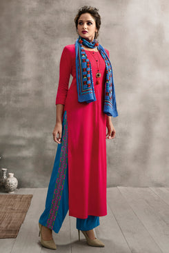 Admyrin Pink Rayon Ready to Wear Kurti with Bottom