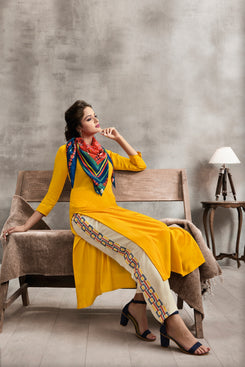 Admyrin Yellow Rayon Ready to Wear Kurti with Bottom