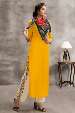 Admyrin Yellow Rayon Ready to Wear Kurti with Bottom