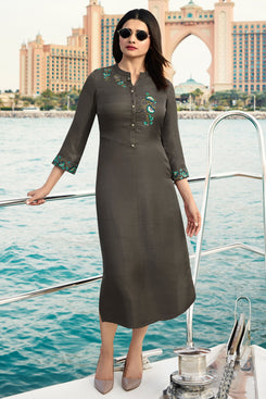 Admyrin Grey Satin Silk Kurti