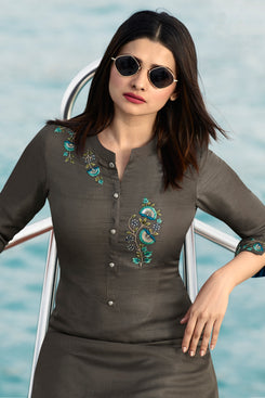 Admyrin Grey Satin Silk Kurti